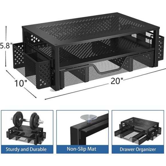 2 Tier Metal Monitor Stand Monitor riser and Computer Desk Organizer - Picture 7 of 8